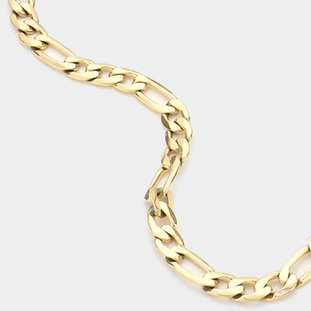 Gold Chain Link Necklace Casual Figaro Stainless Steel Mens Womens Unisex Style - Picture 6 of 8